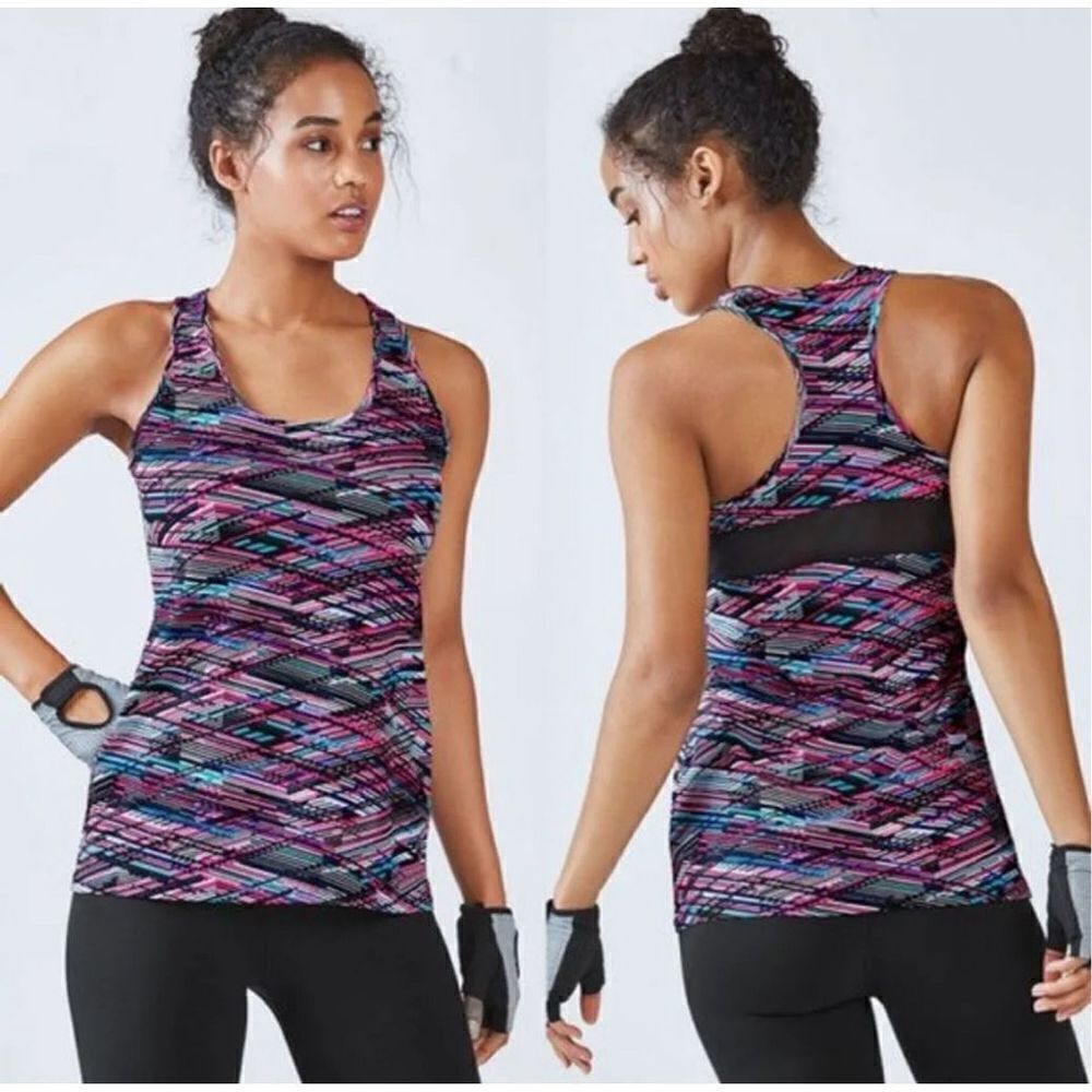 Fabletics Purple Digital Print Mary Racerbank Tank Sz XXS